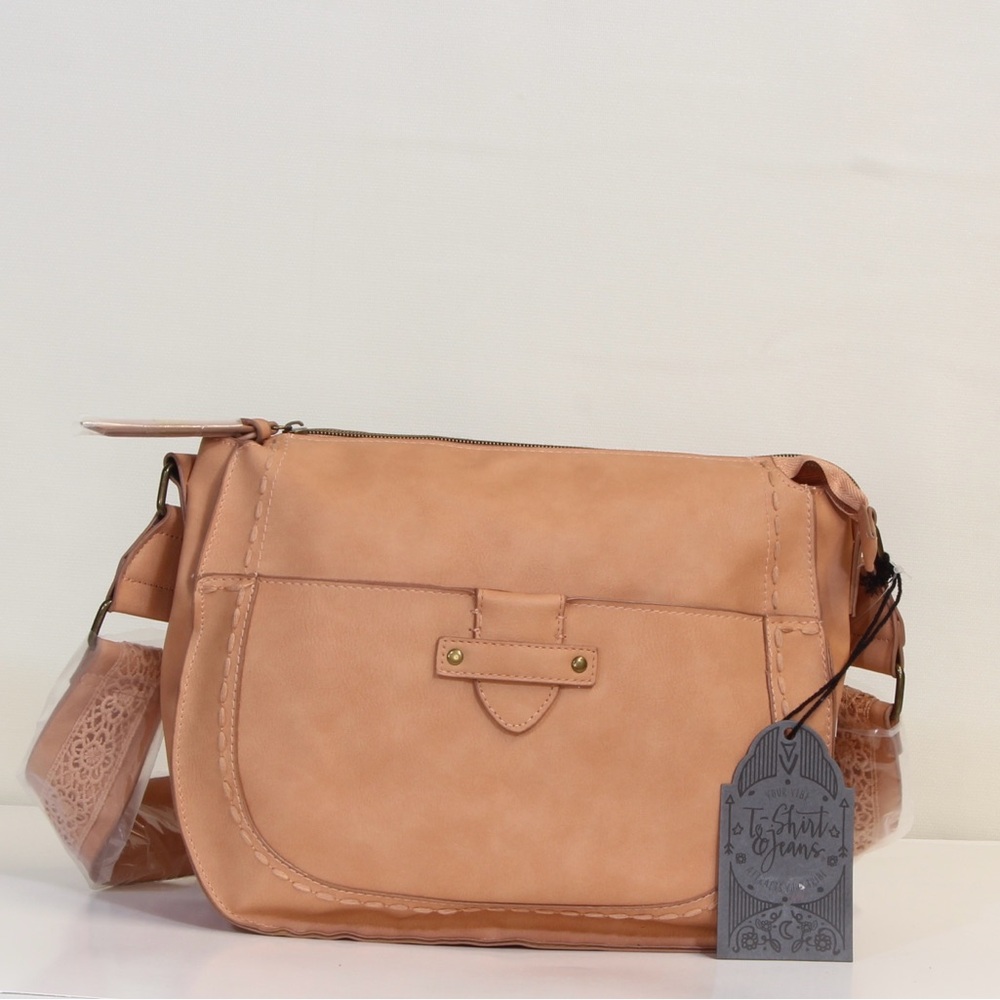 T-Shirt & Jeans Blush Tan Hobo Bag with Crochet Strap and Trim